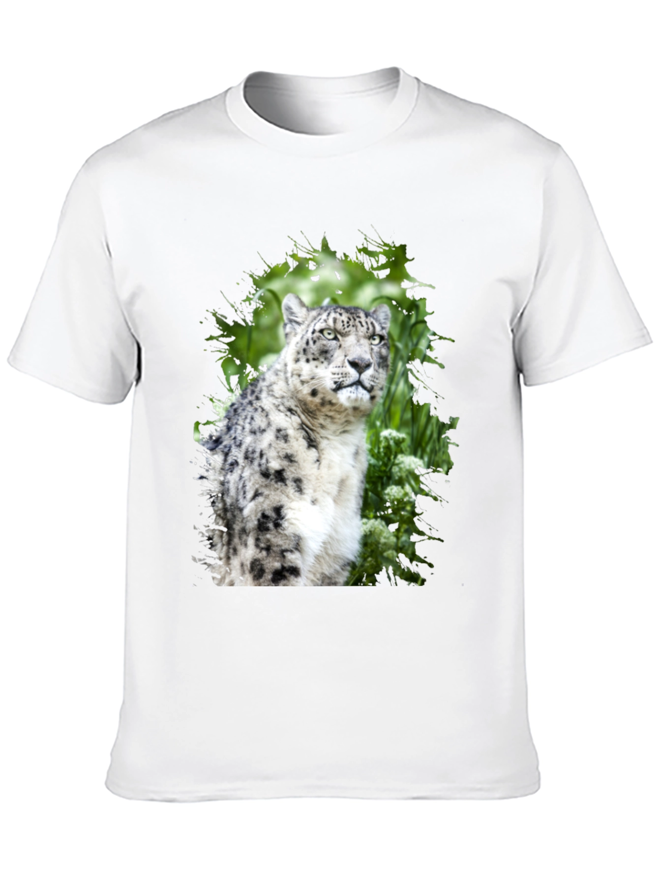 Snow Leopard Graphic Tee - Black Cotton T-Shirt