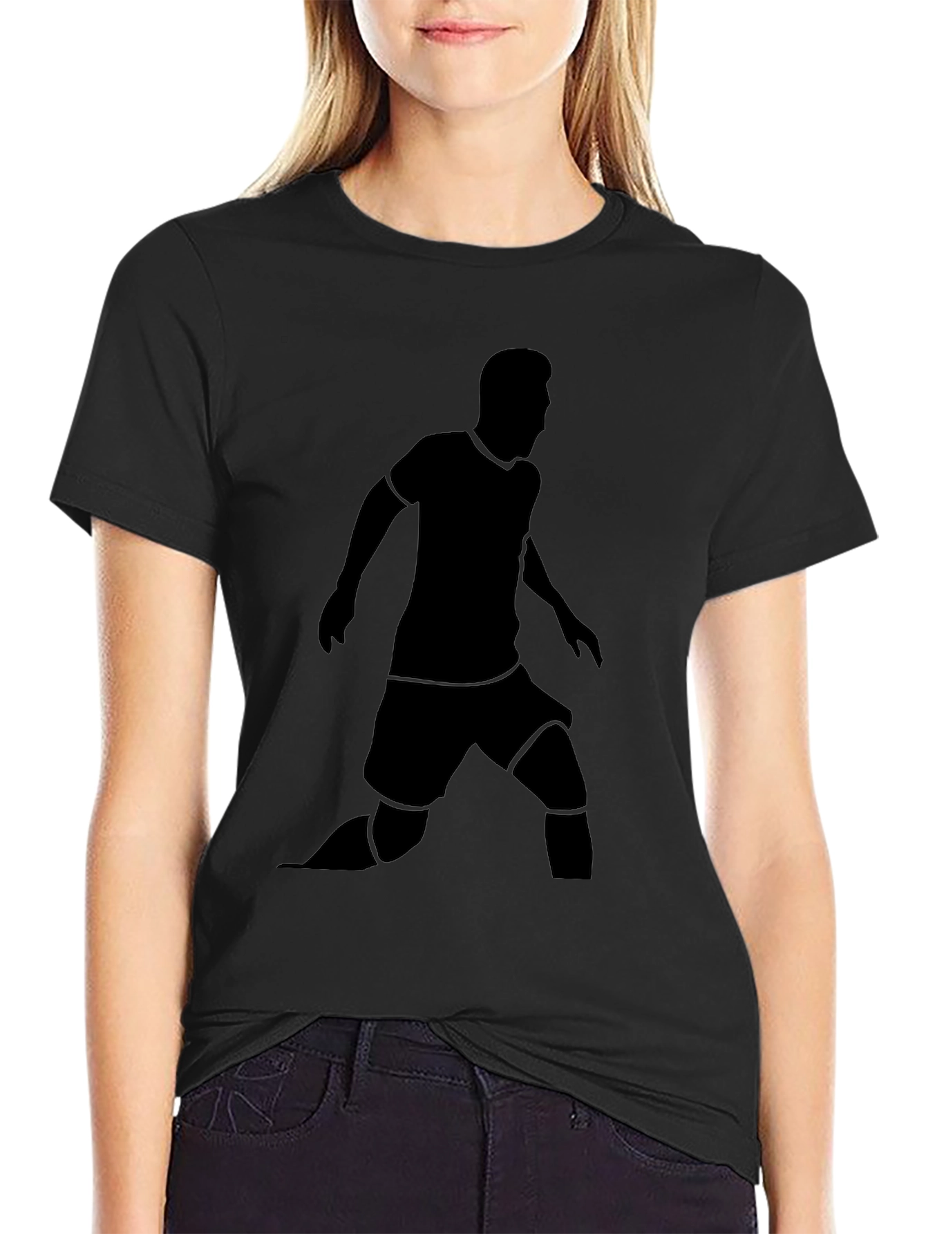 Black T-Shirt with Soccer Player Silhouette