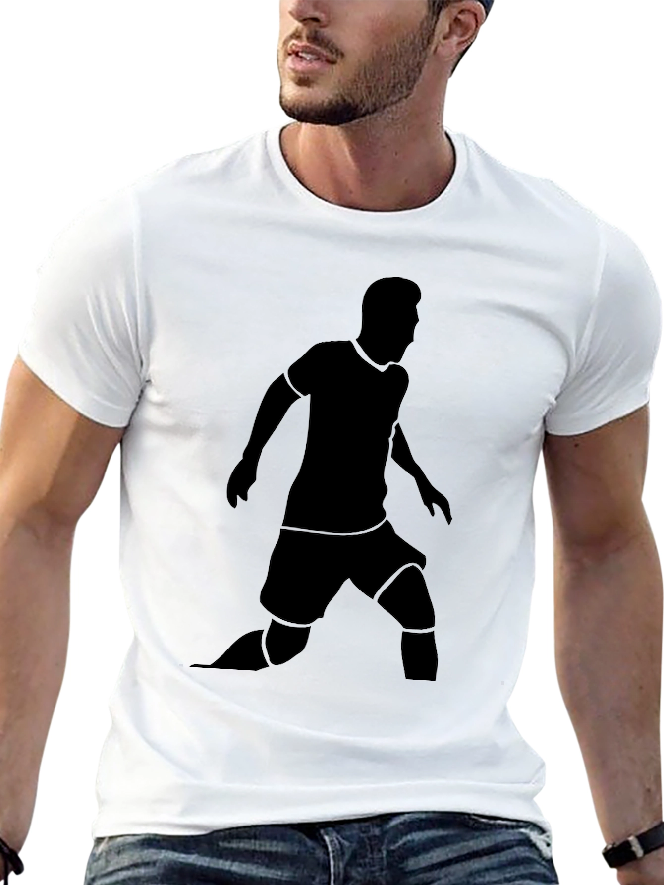 Black T-Shirt with Soccer Player Silhouette