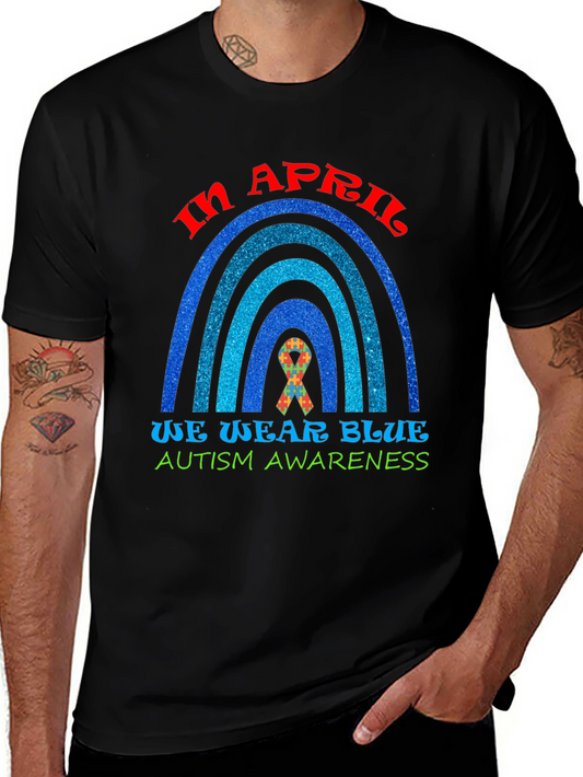 Autism Awareness Blue Rainbow Graphic T-Shirt