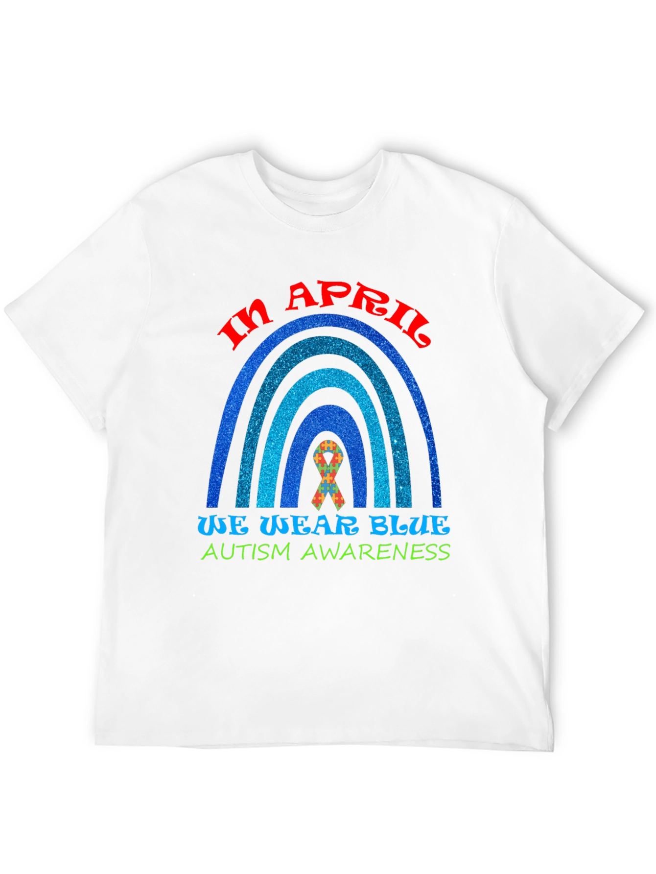 Autism Awareness Blue Rainbow Graphic T-Shirt