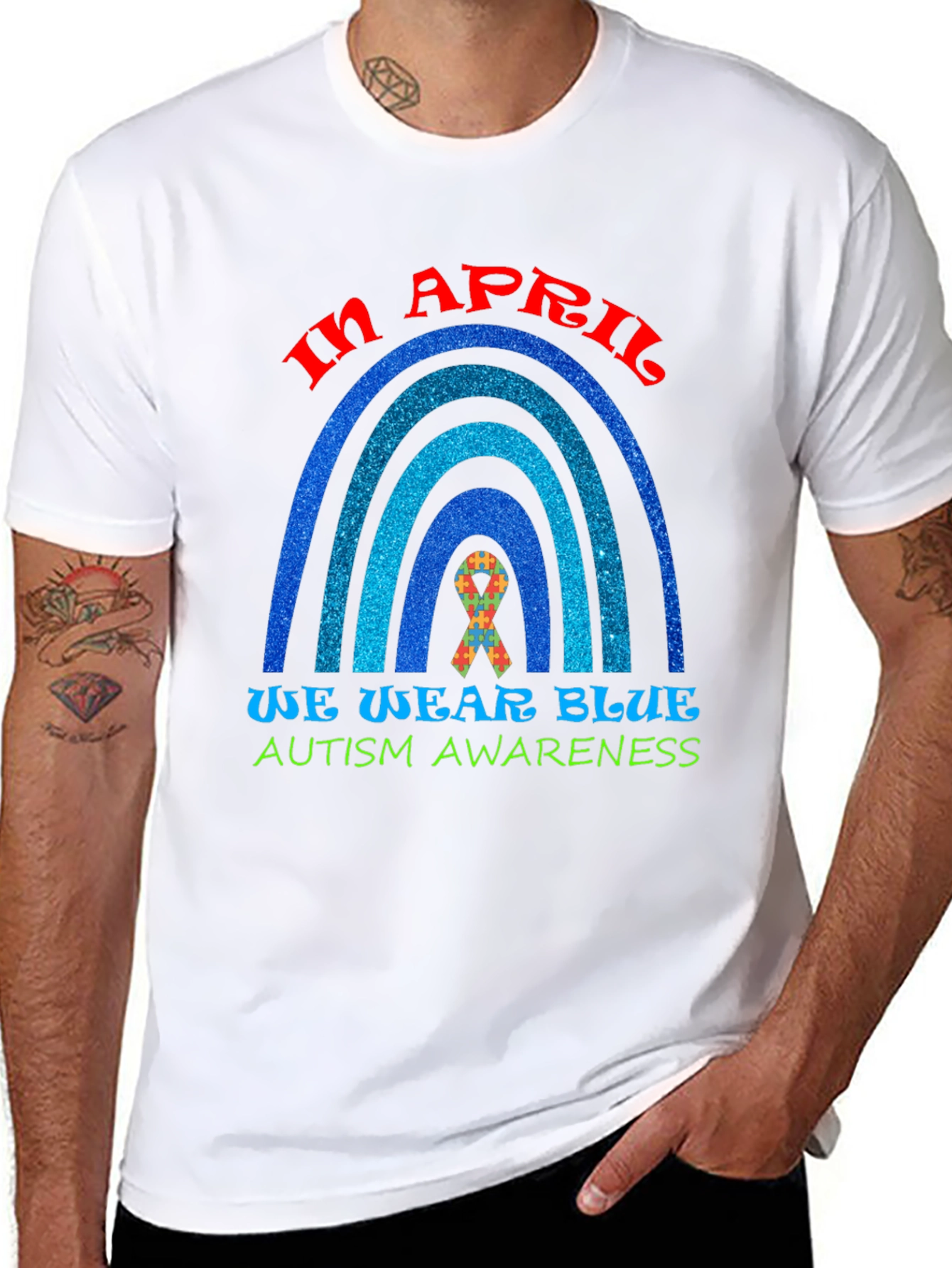 Autism Awareness Blue Rainbow Graphic T-Shirt