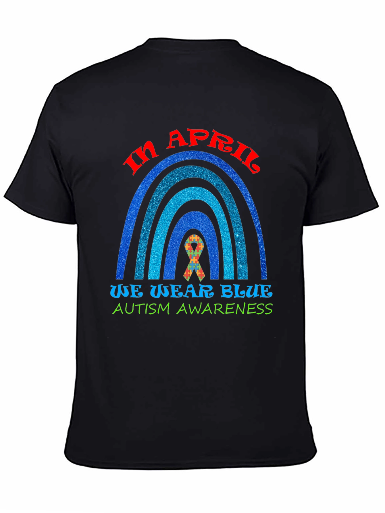 Autism Awareness Blue Rainbow Graphic T-Shirt