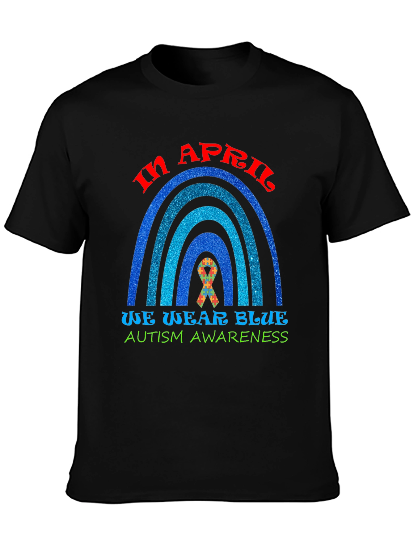 Autism Awareness Blue Rainbow Graphic T-Shirt