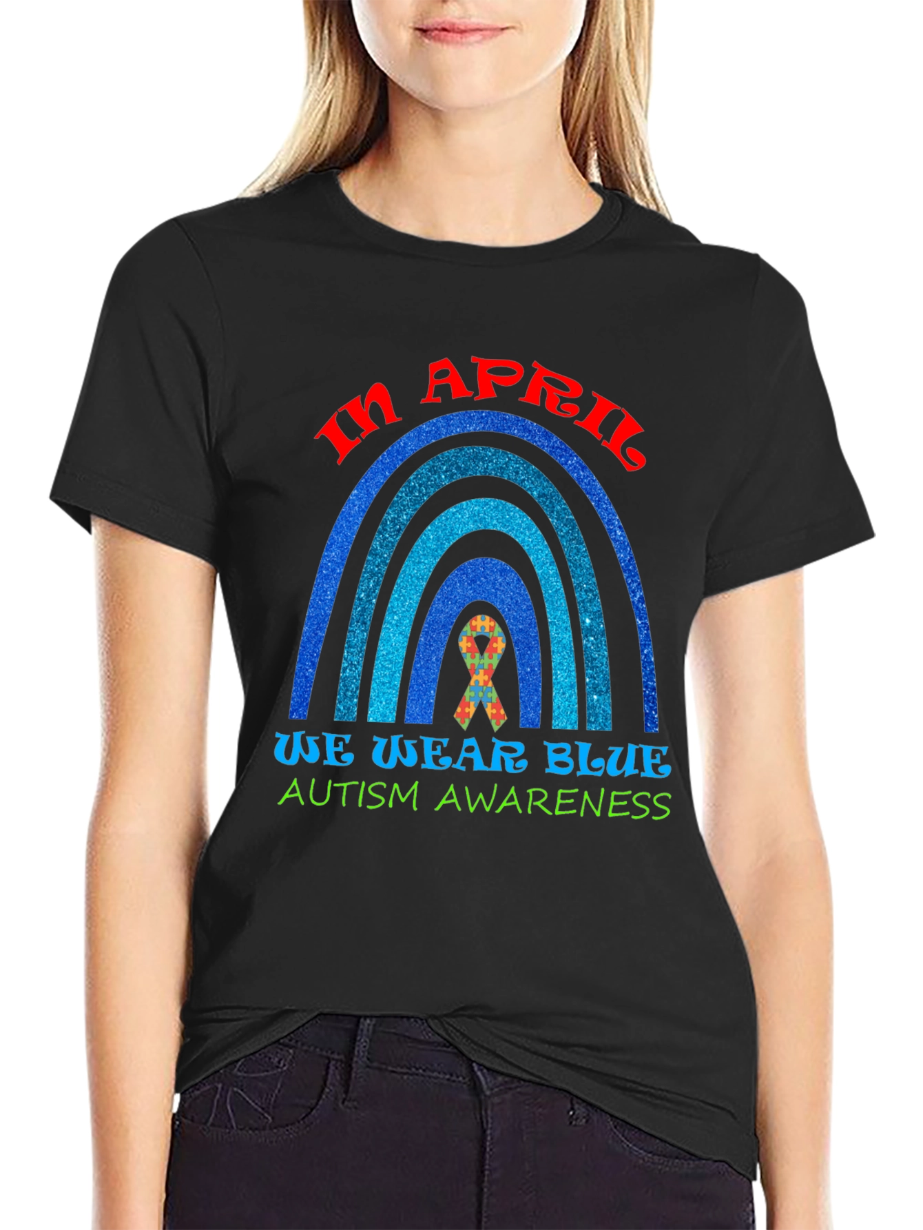 Autism Awareness Blue Rainbow Graphic T-Shirt
