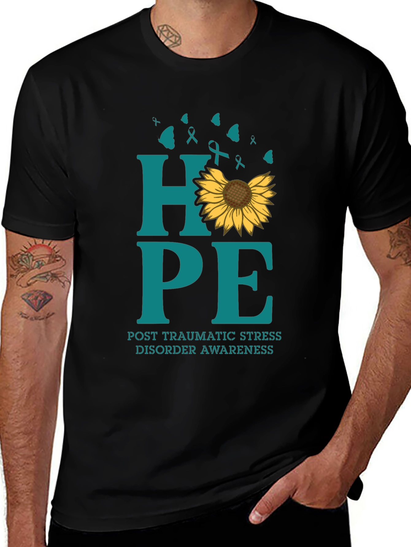 HOPE PTSD Awareness T-Shirt Sunflower Graphic