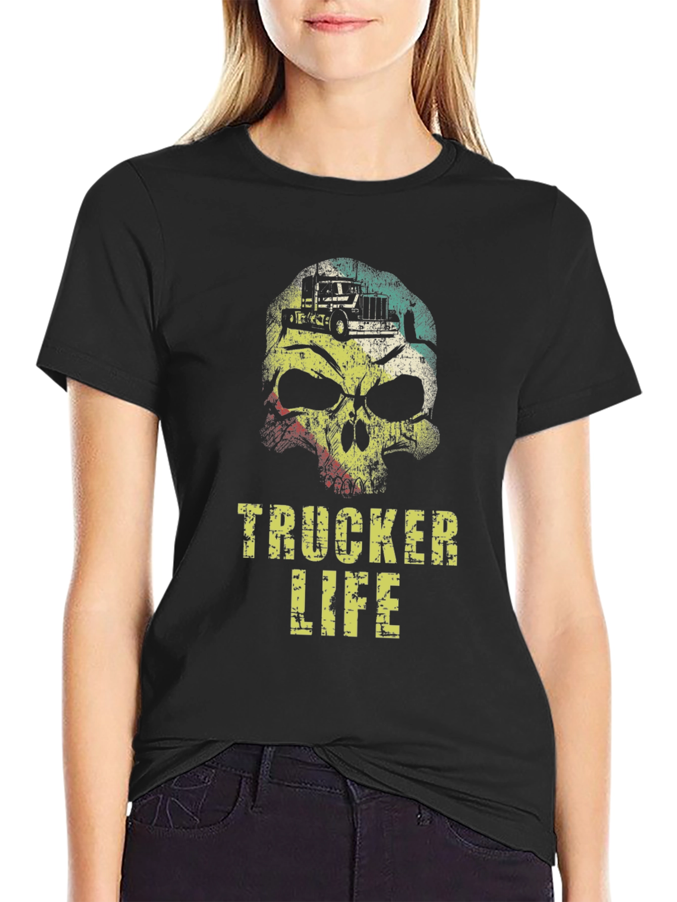 Trucker Life Skull Graphic T-Shirt