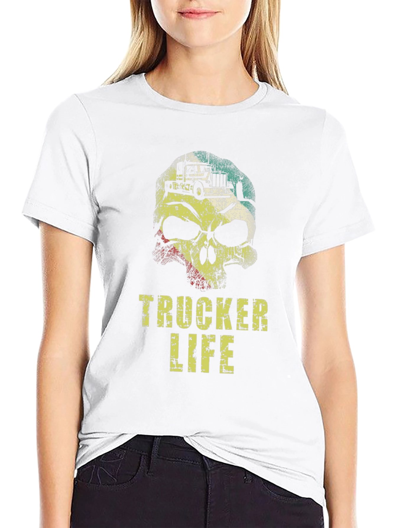 Trucker Life Skull Graphic T-Shirt