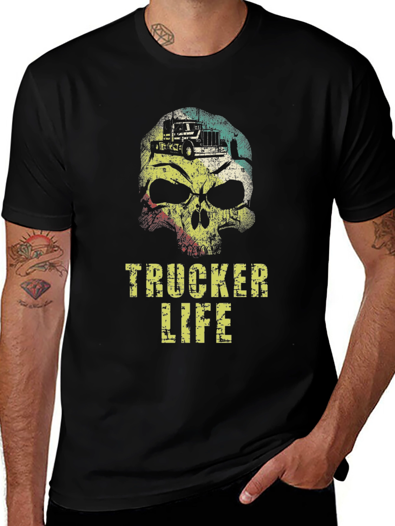 Trucker Life Skull Graphic T-Shirt
