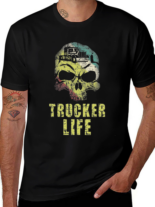 Trucker Life Skull Graphic T-Shirt
