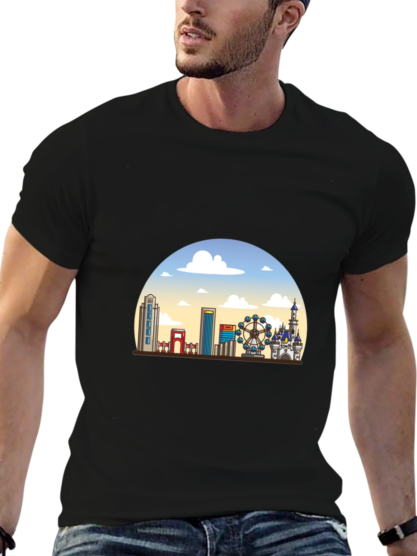 Skyline Graphic T-Shirt - Black Casual Tee