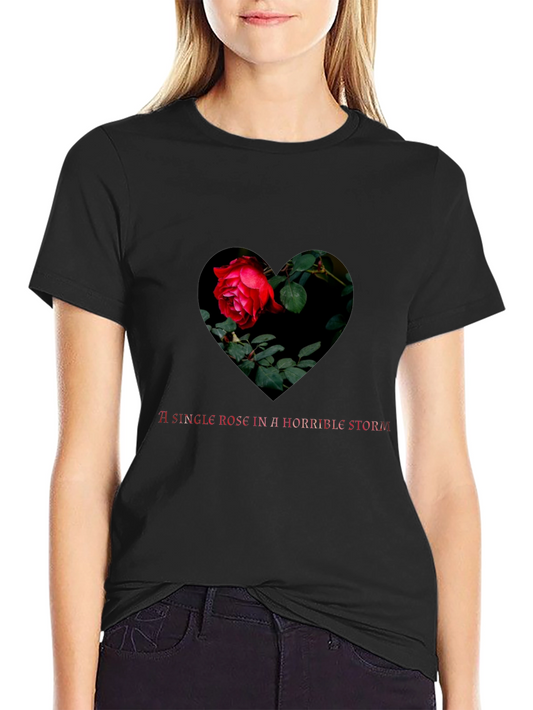 Rose in a Storm Graphic Tee - Heart Shaped Rose Print