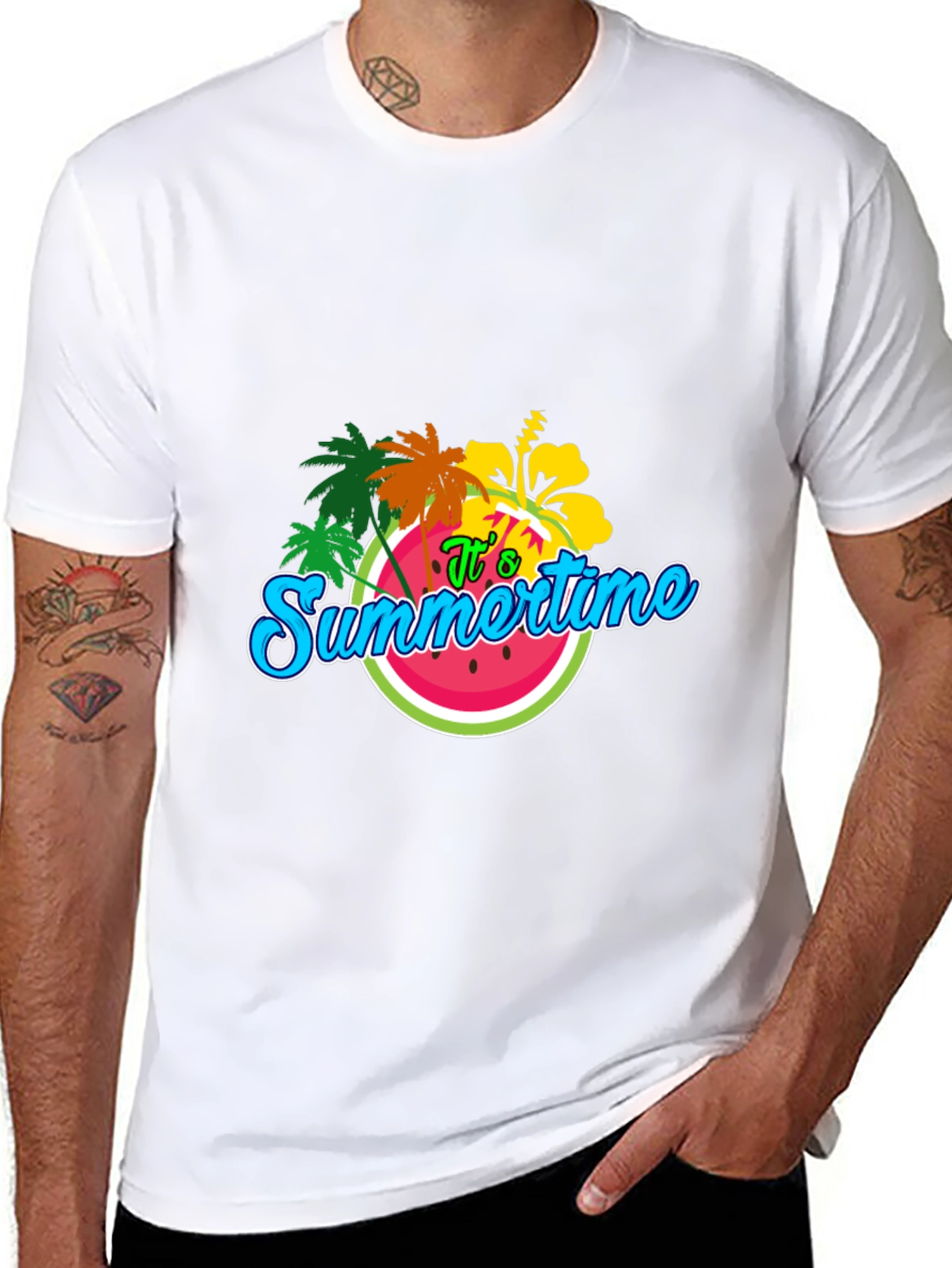 Summertime T-Shirt: Palm Tree & Watermelon Design