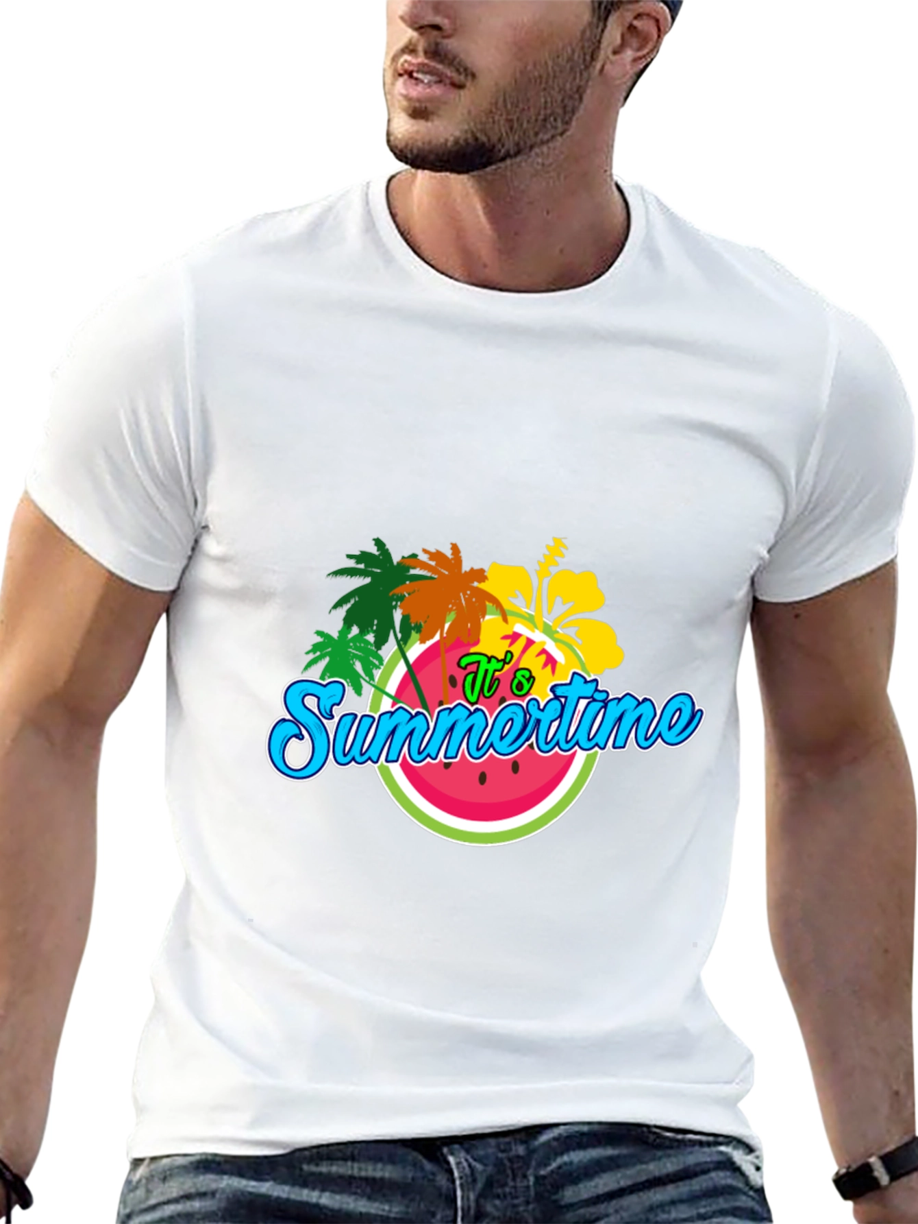 Summertime T-Shirt: Palm Tree & Watermelon Design