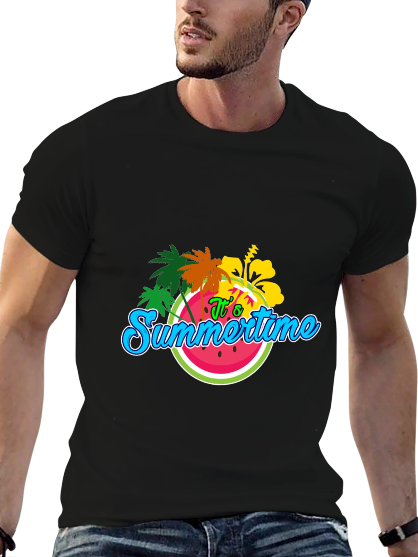 Summertime T-Shirt: Palm Tree & Watermelon Design