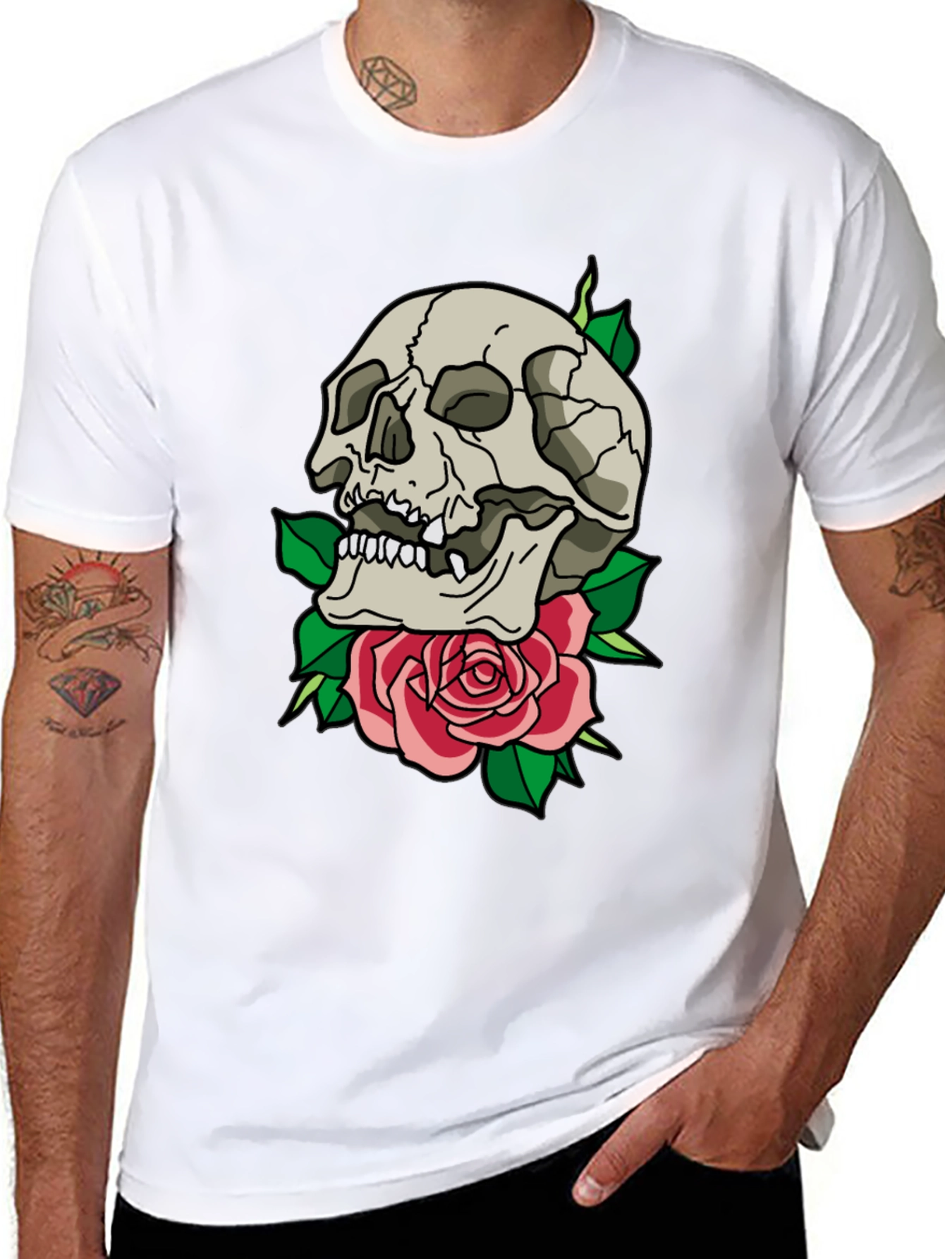 Skull & Rose Graphic T-Shirt - Trendy Casual Tee
