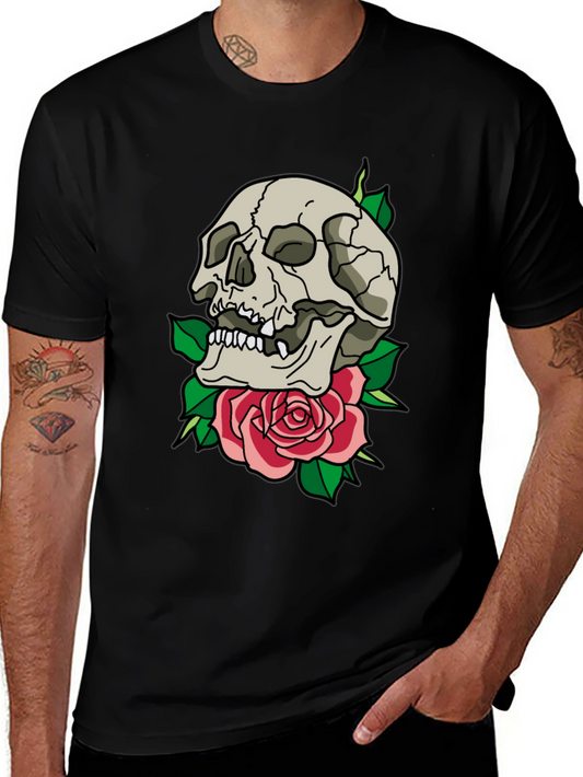 Skull & Rose Graphic T-Shirt - Trendy Casual Tee