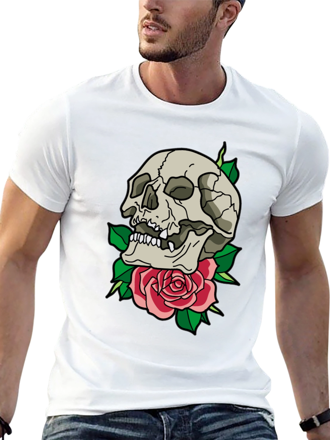 Skull & Rose Graphic T-Shirt - Trendy Casual Tee