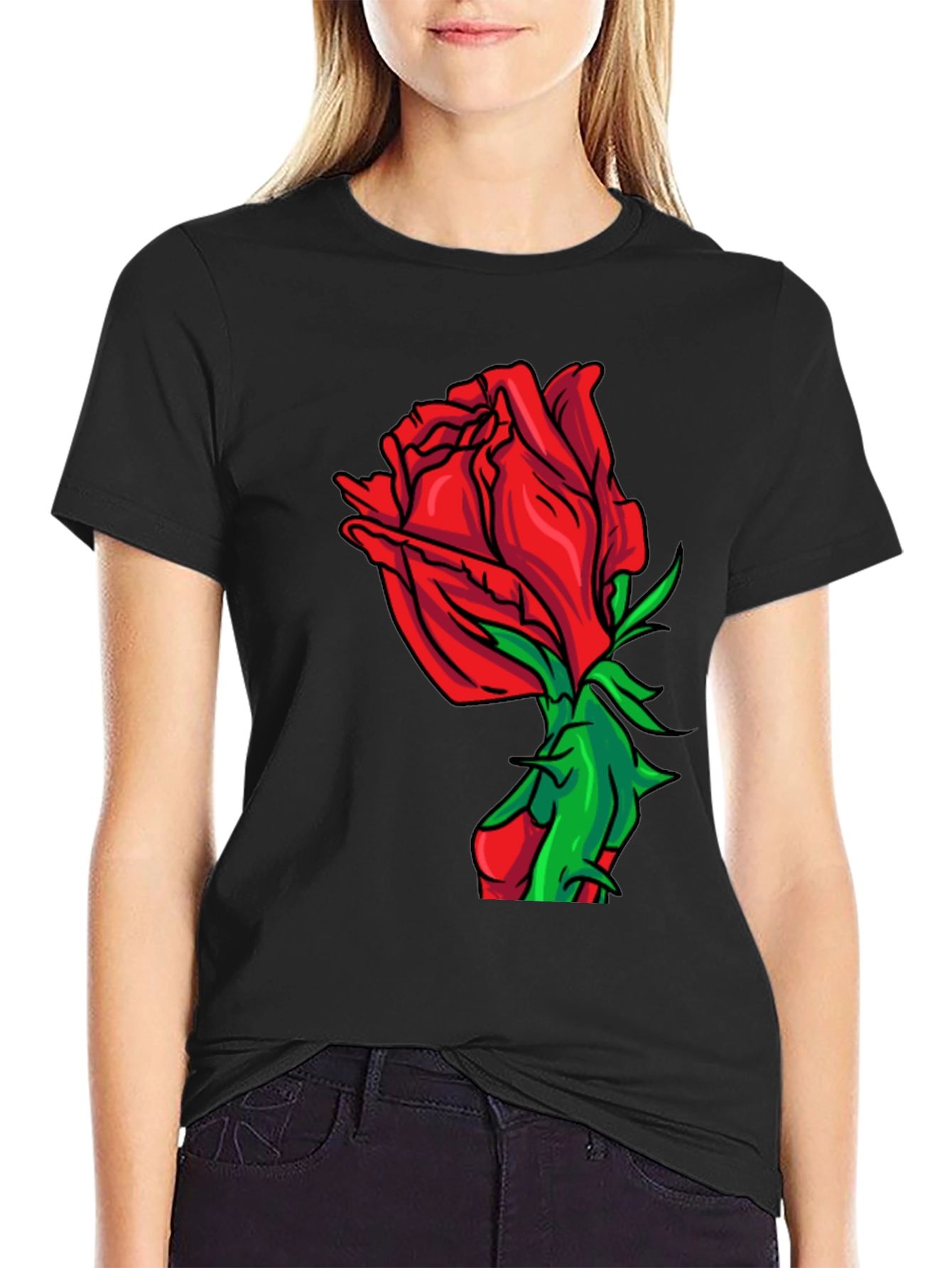 Rose Graphic Print Crew Neck T-Shirt
