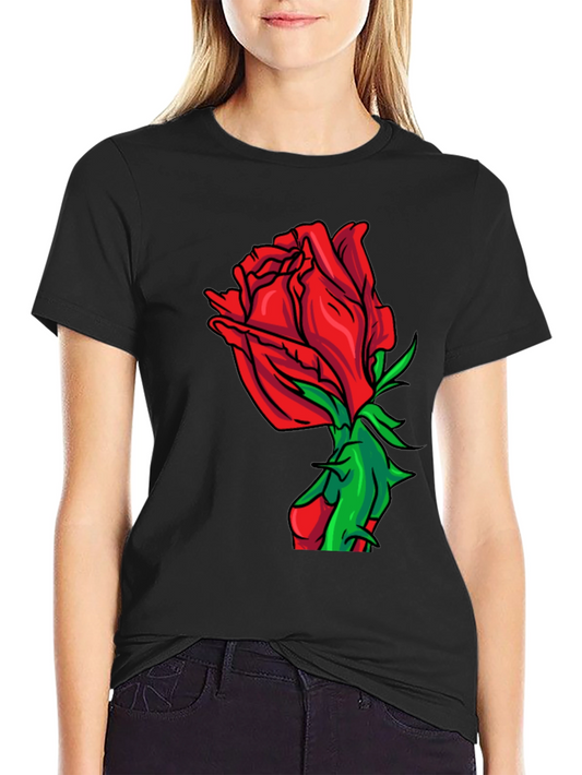 Rose Graphic Print Crew Neck T-Shirt