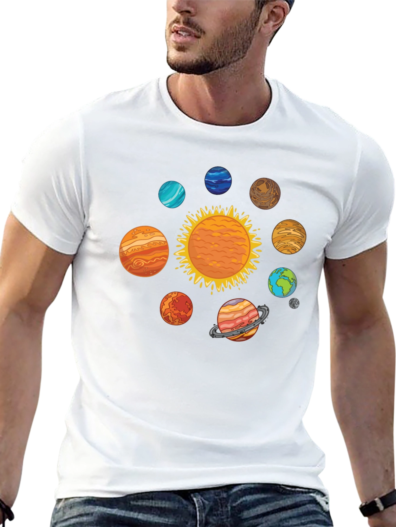 Solar System Planets Graphic Print Black T-Shirt