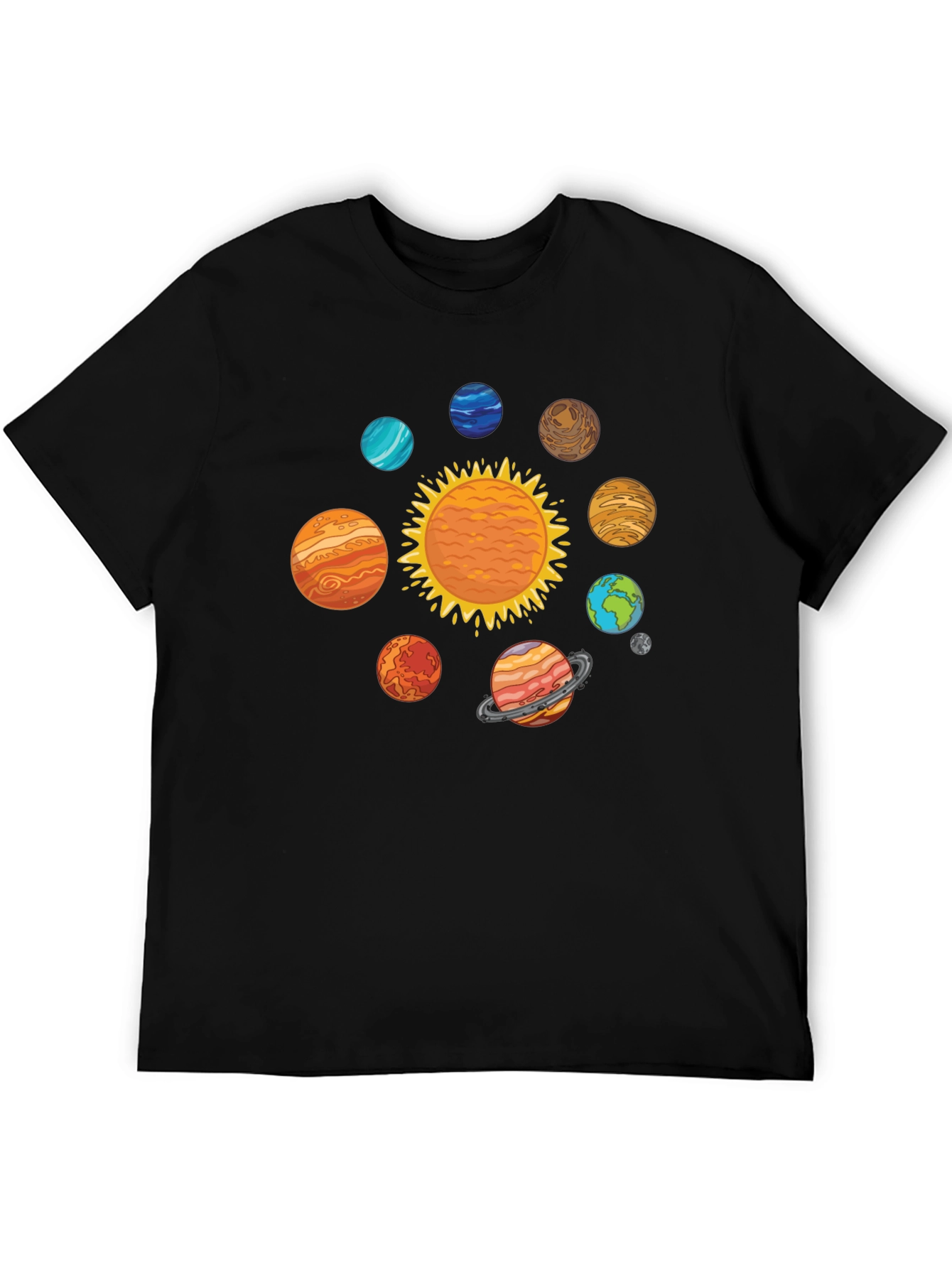 Solar System Planets Graphic Print Black T-Shirt