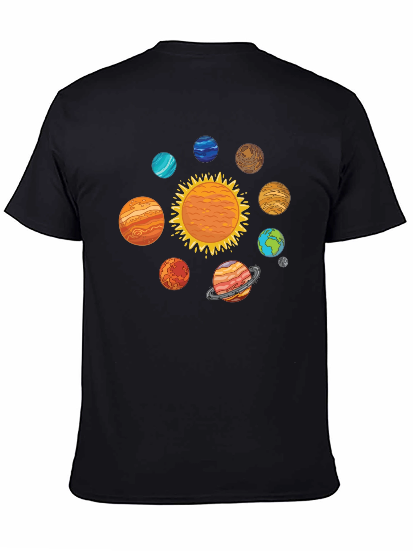 Solar System Planets Graphic Print Black T-Shirt
