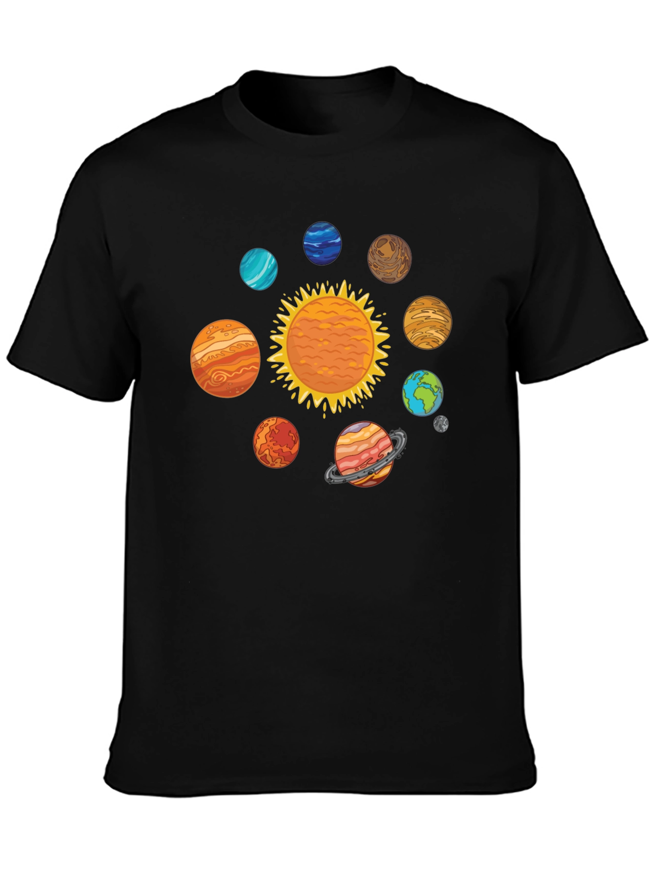 Solar System Planets Graphic Print Black T-Shirt