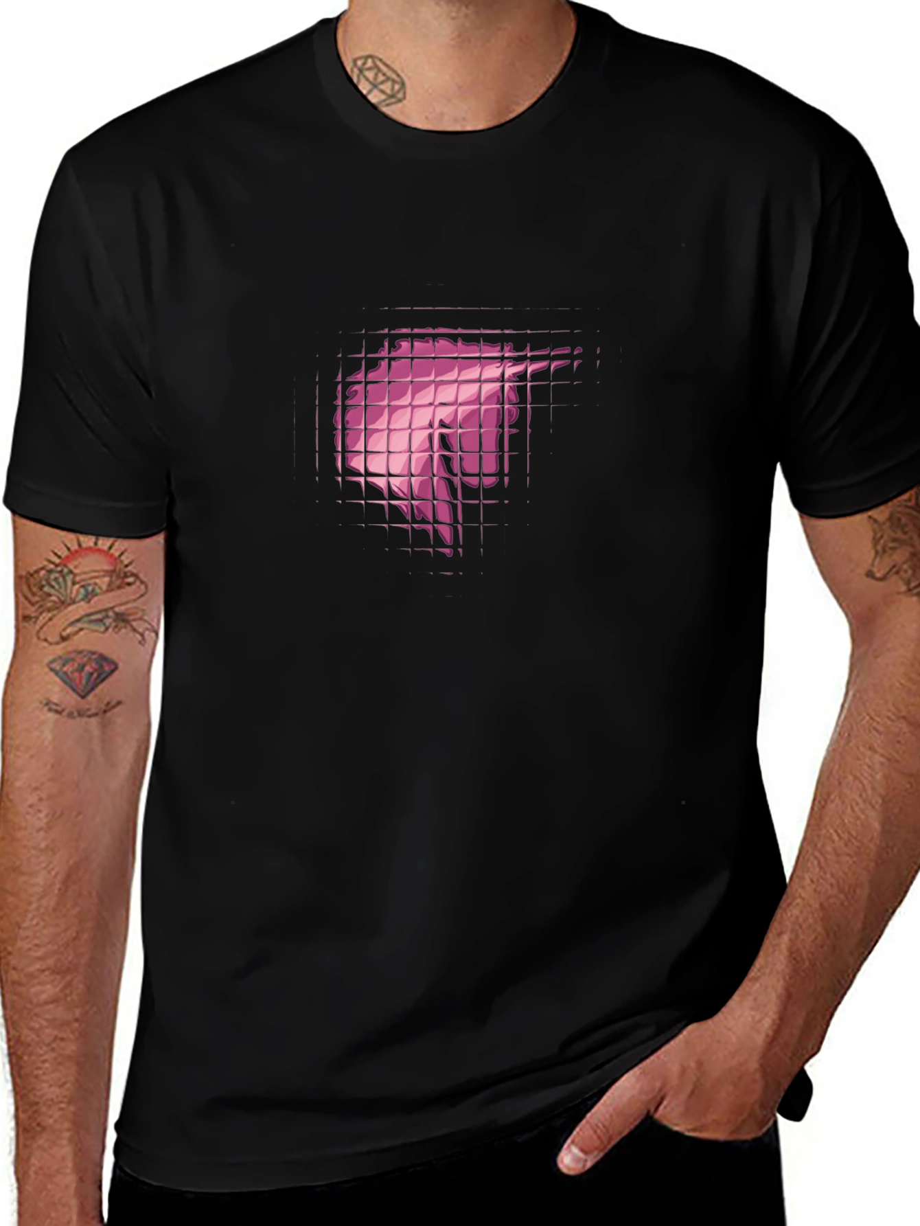 Abstract Grid Graphic Print Black T-Shirt