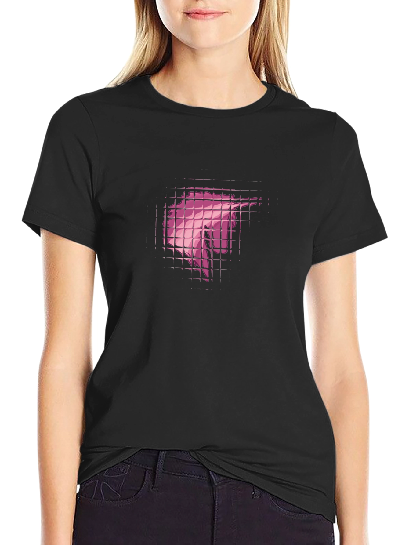 Abstract Grid Graphic Print Black T-Shirt