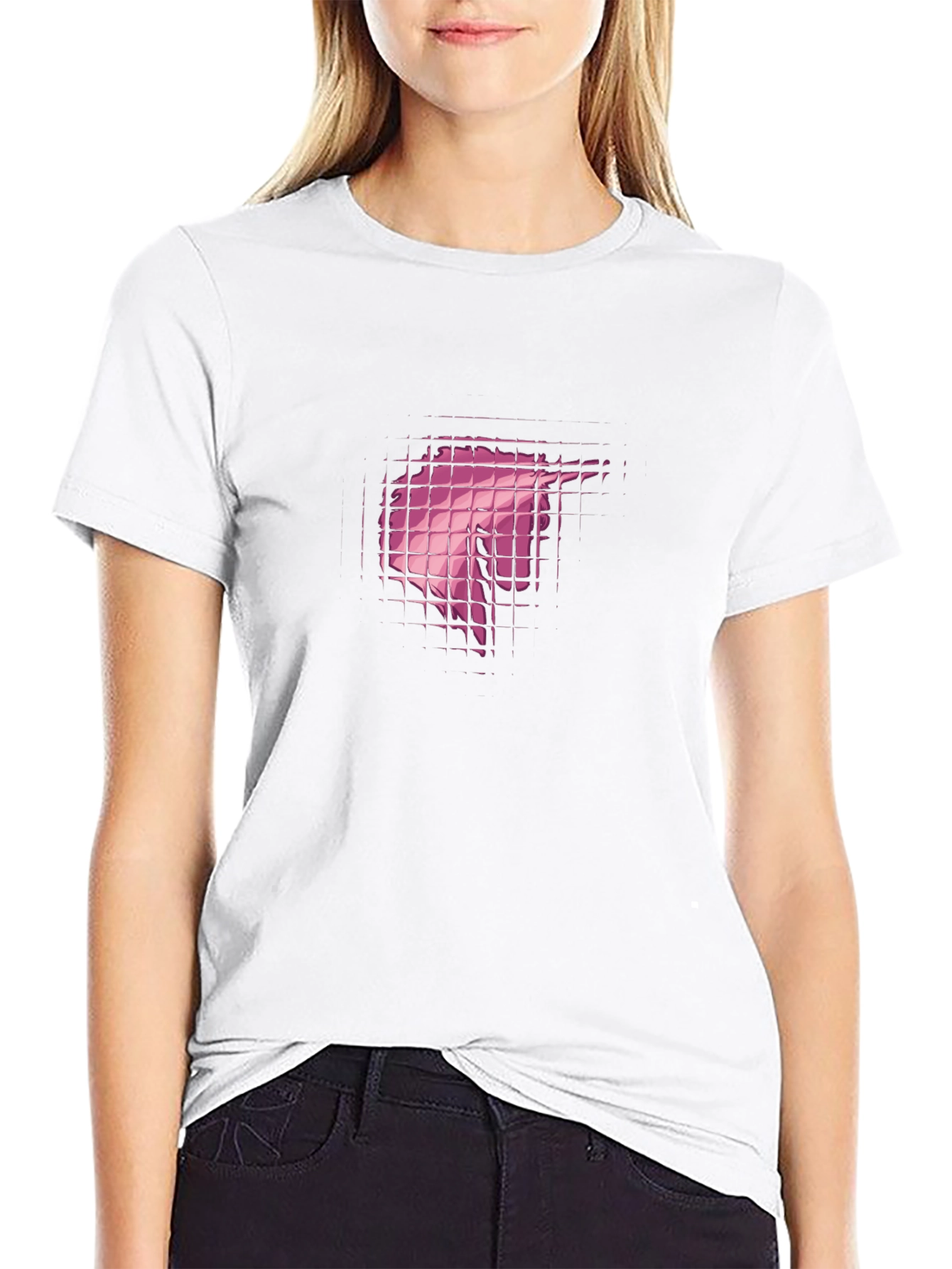 Abstract Grid Graphic Print Black T-Shirt