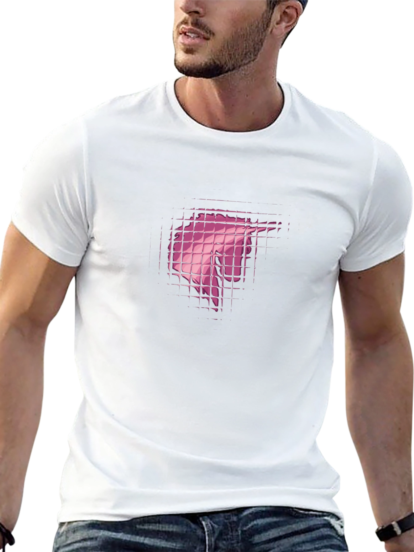 Abstract Grid Graphic Print Black T-Shirt