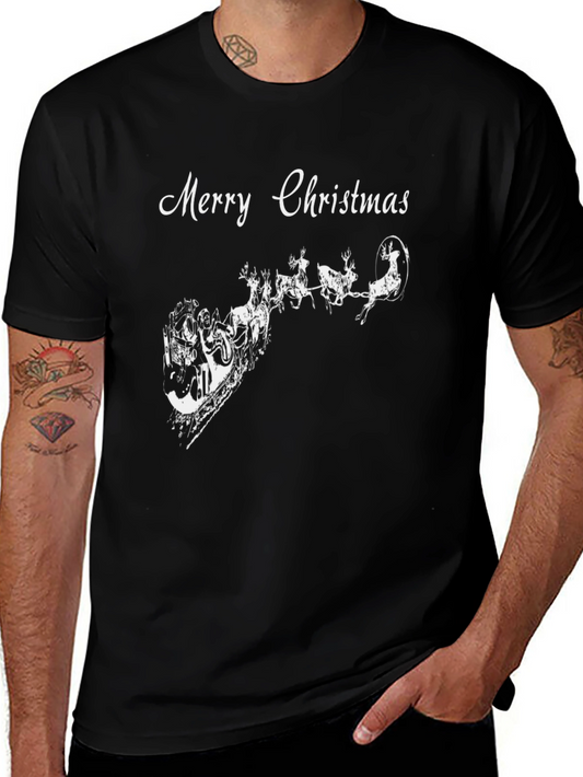 Merry Christmas Santa Reindeer Black T-Shirt