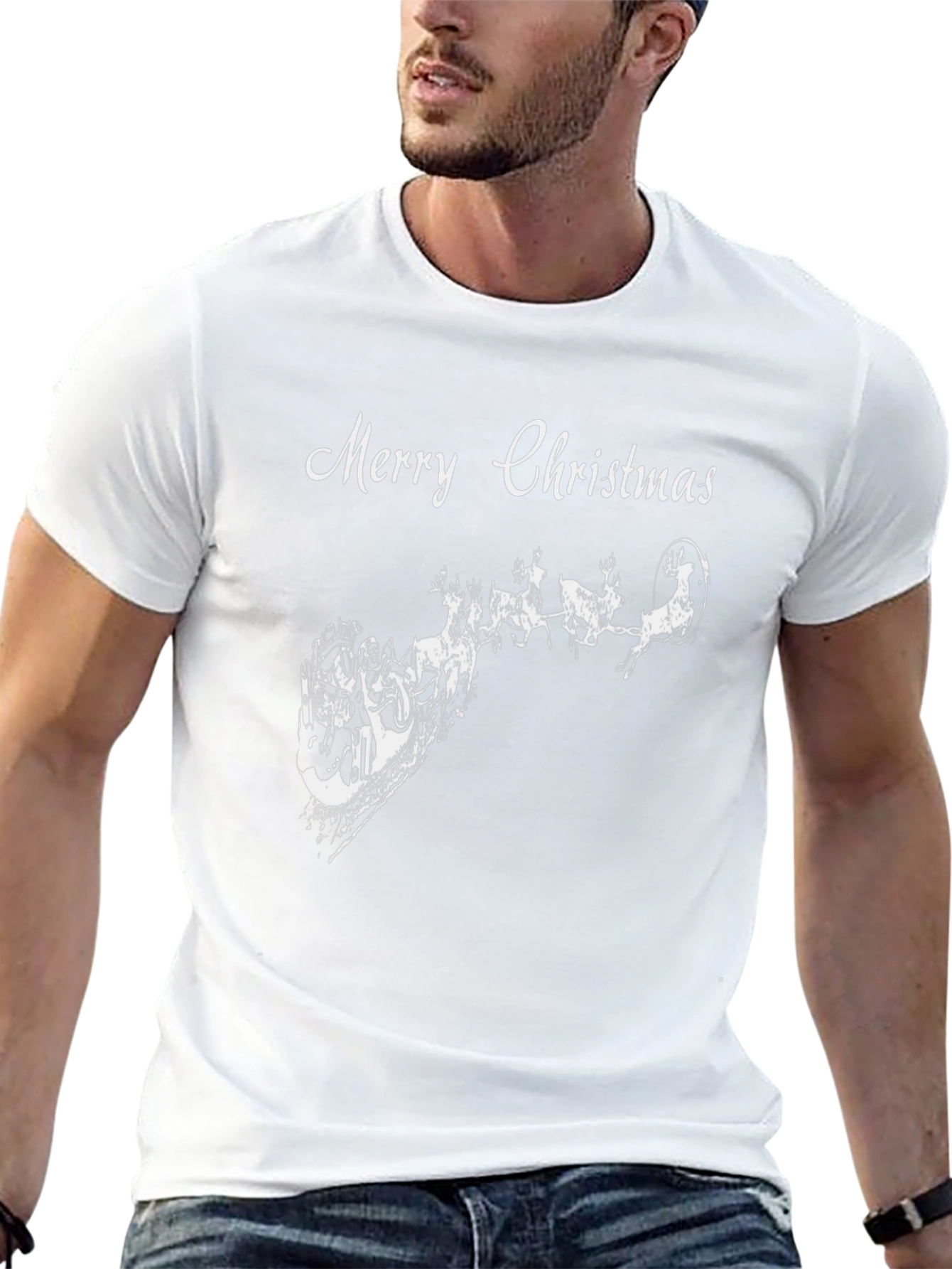 Merry Christmas Santa Reindeer Black T-Shirt