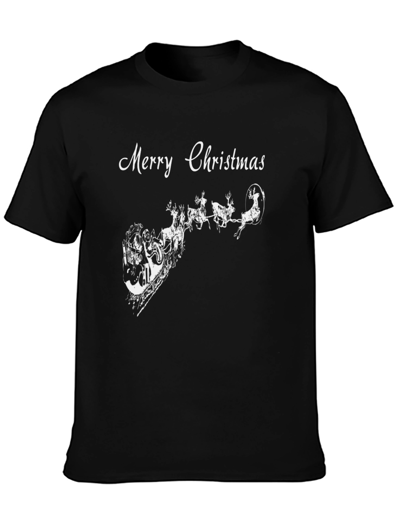 Merry Christmas Santa Reindeer Black T-Shirt
