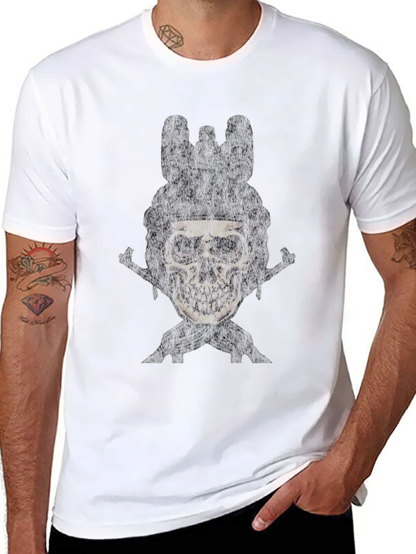 Skull Soldier Graphic Tee - Mens Black Cotton T-Shirt