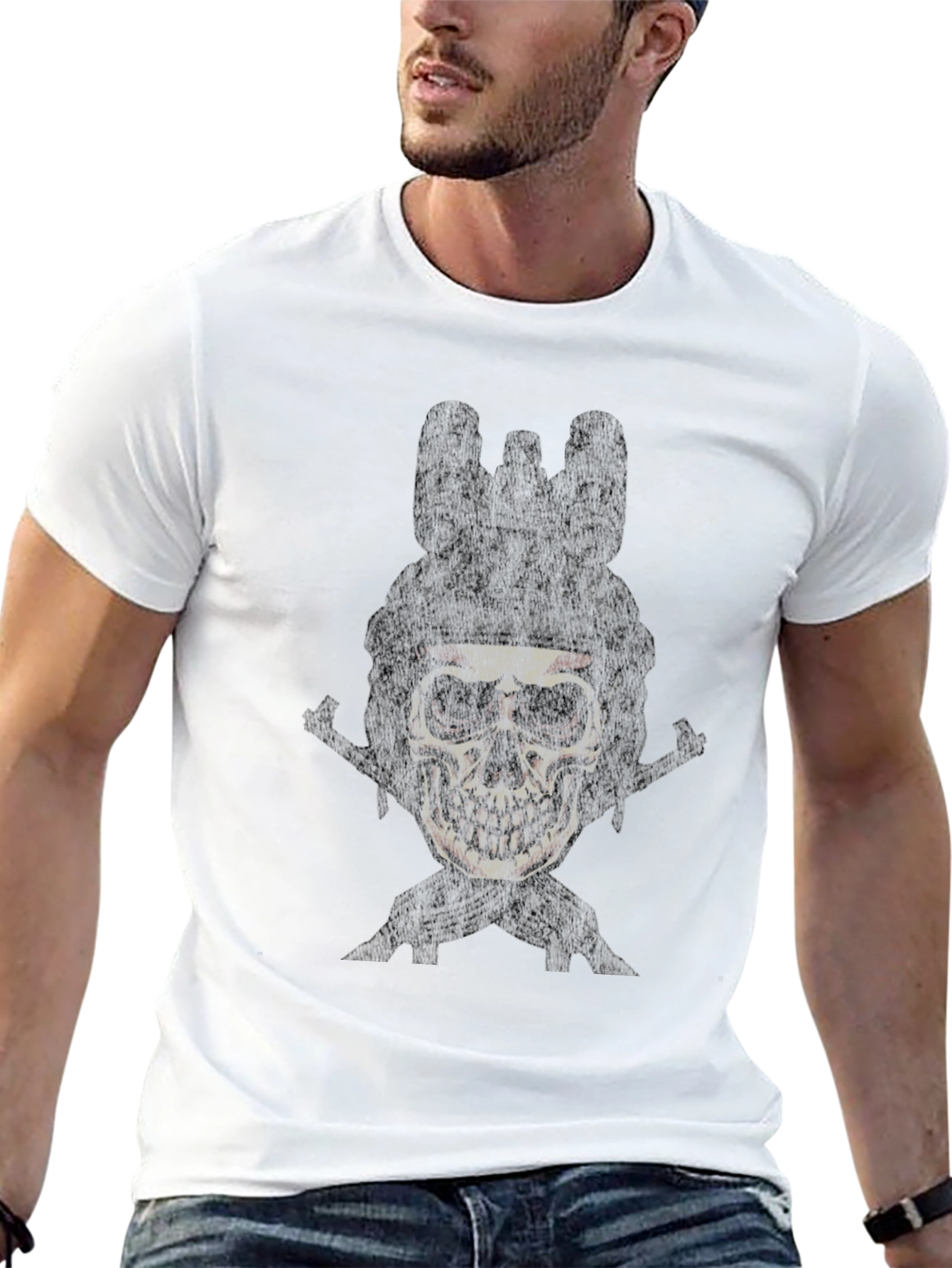 Skull Soldier Graphic Tee - Mens Black Cotton T-Shirt