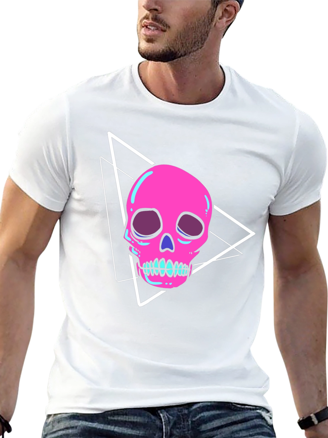 Edgy Pink Skull Graphic Tee - Modern Streetwear