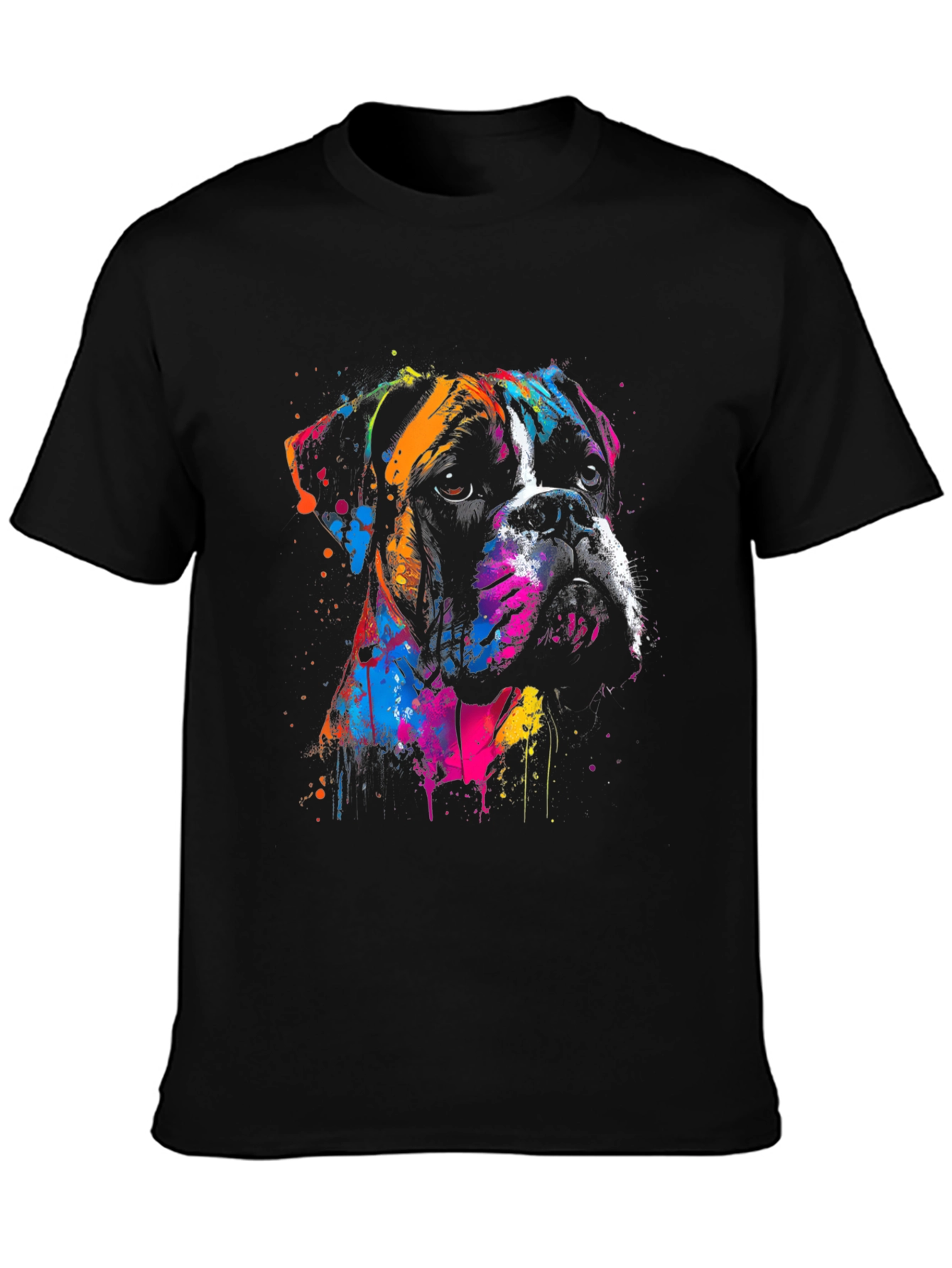 Boxer Dog Art Print Black T-Shirt