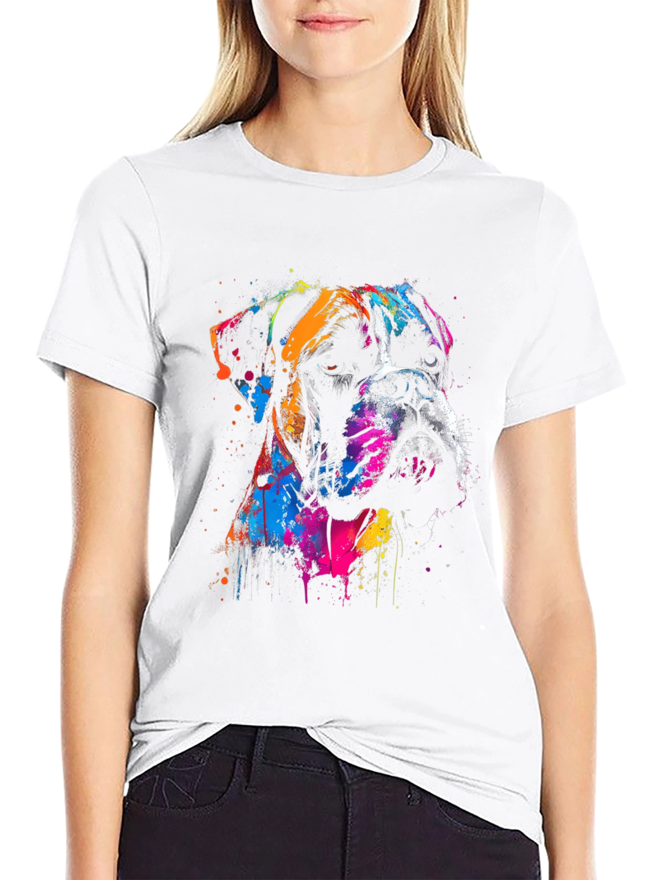 Boxer Dog Art Print Black T-Shirt