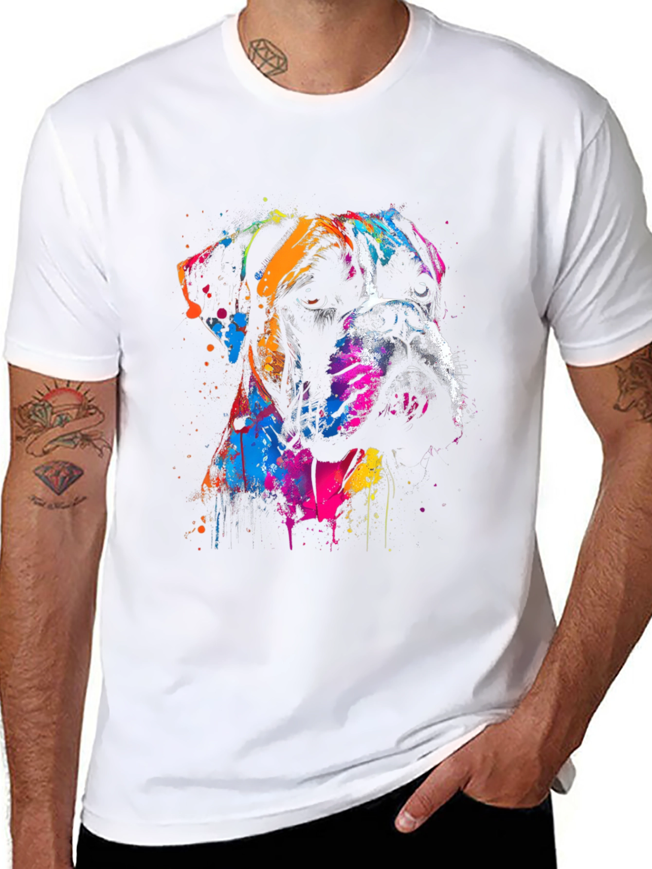 Boxer Dog Art Print Black T-Shirt
