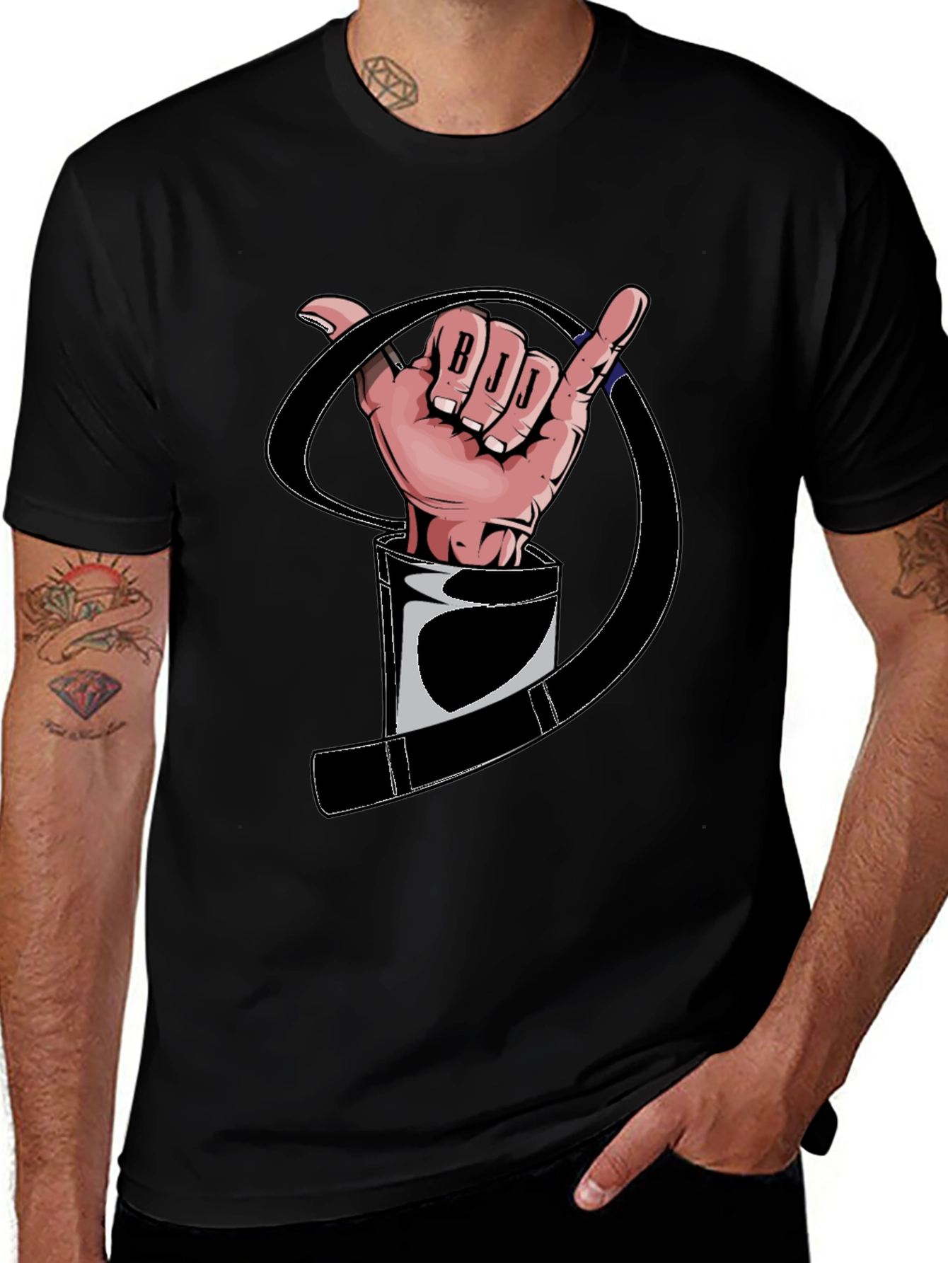 BJJ Hand Sign Black T-Shirt Jiu Jitsu Martial Arts