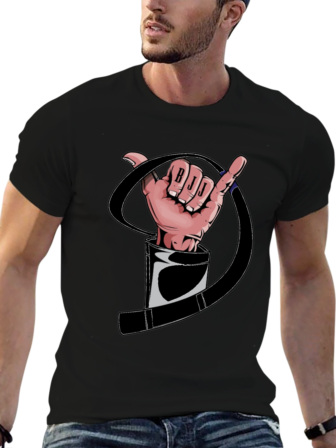 BJJ Hand Sign Black T-Shirt Jiu Jitsu Martial Arts