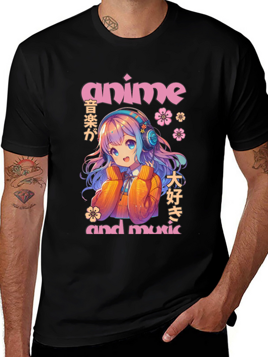 Anime & Music Graphic T-Shirt - Cute Anime Girl