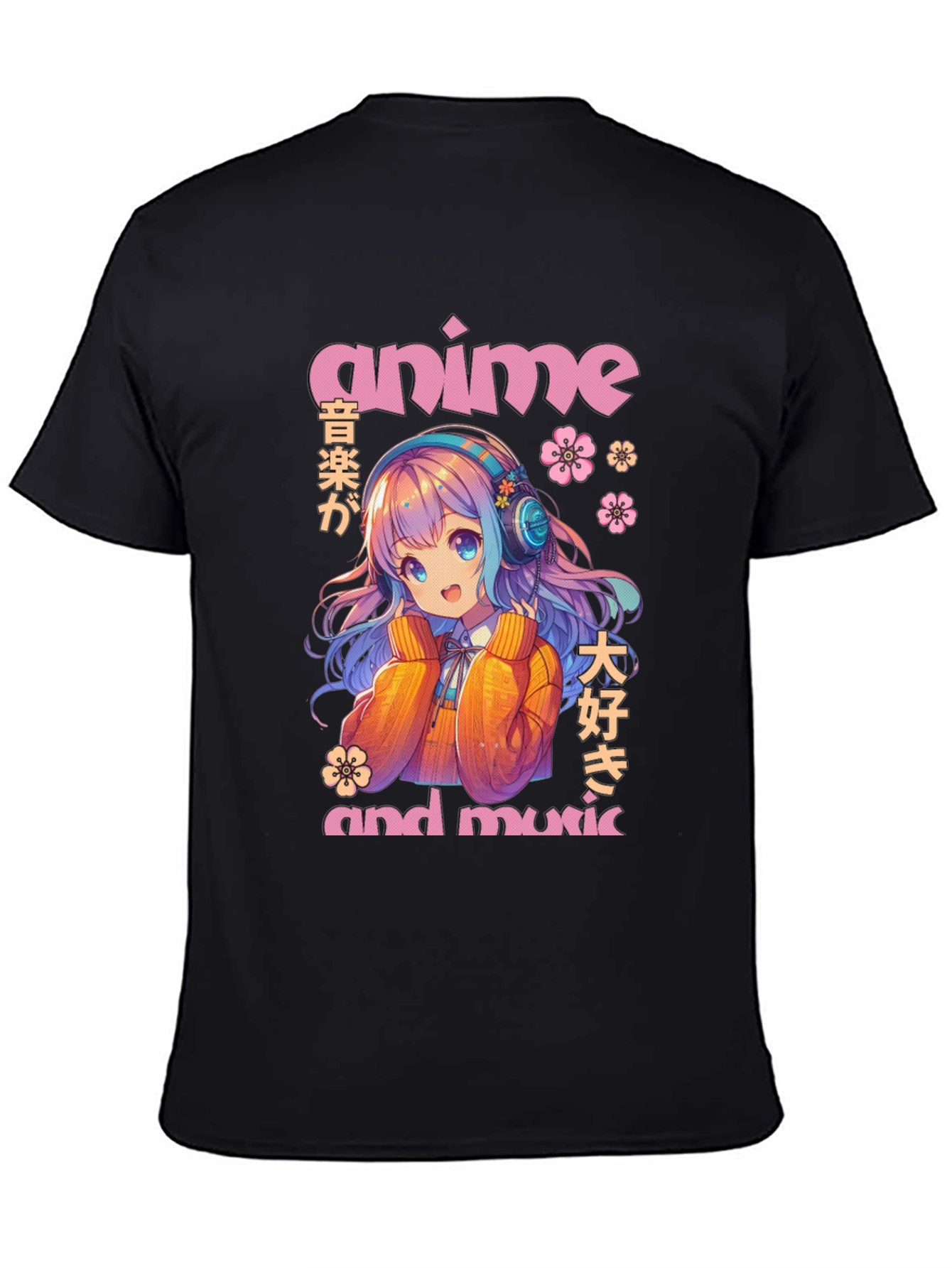 Anime & Music Graphic T-Shirt - Cute Anime Girl