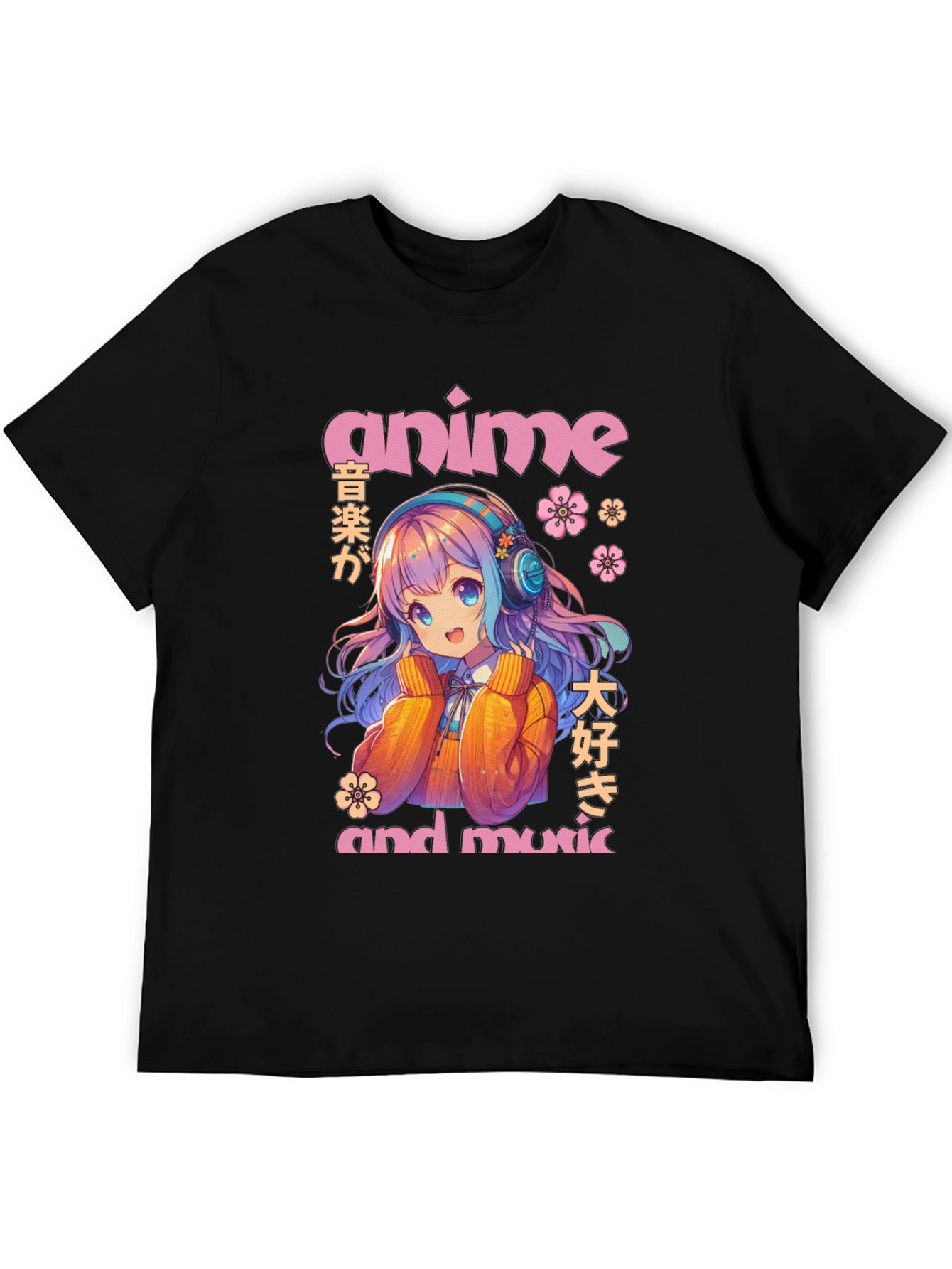 Anime & Music Graphic T-Shirt - Cute Anime Girl