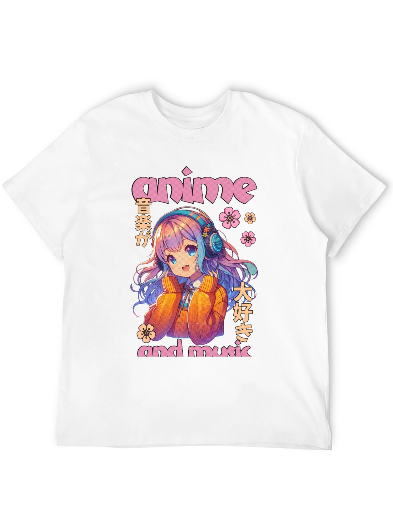 Anime & Music Graphic T-Shirt - Cute Anime Girl