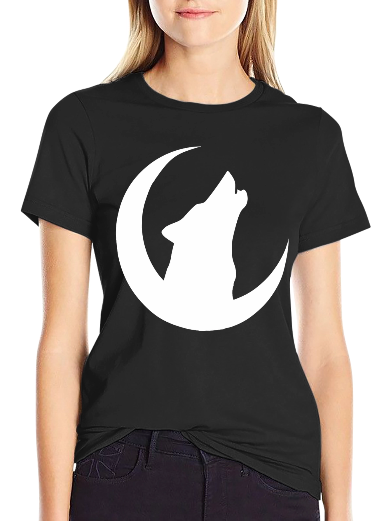 Wolf Moon Graphic Tee - Black Cotton T-Shirt
