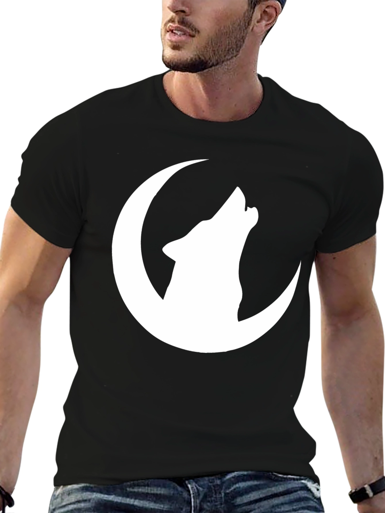 Wolf Moon Graphic Tee - Black Cotton T-Shirt