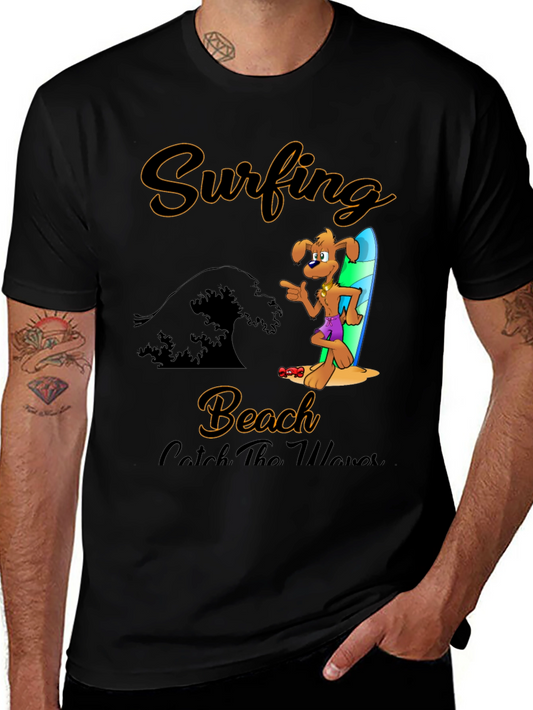 Surfing Beach Dog T-Shirt - Catch the Waves